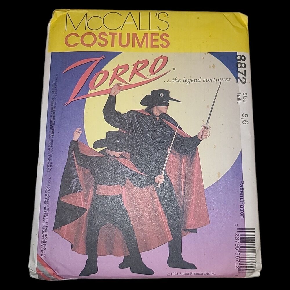 McCall's Pattern #8872 ~ Zorro Costume Shirt Cape Pants ~ Child 5 & 6 ~ FF/UC